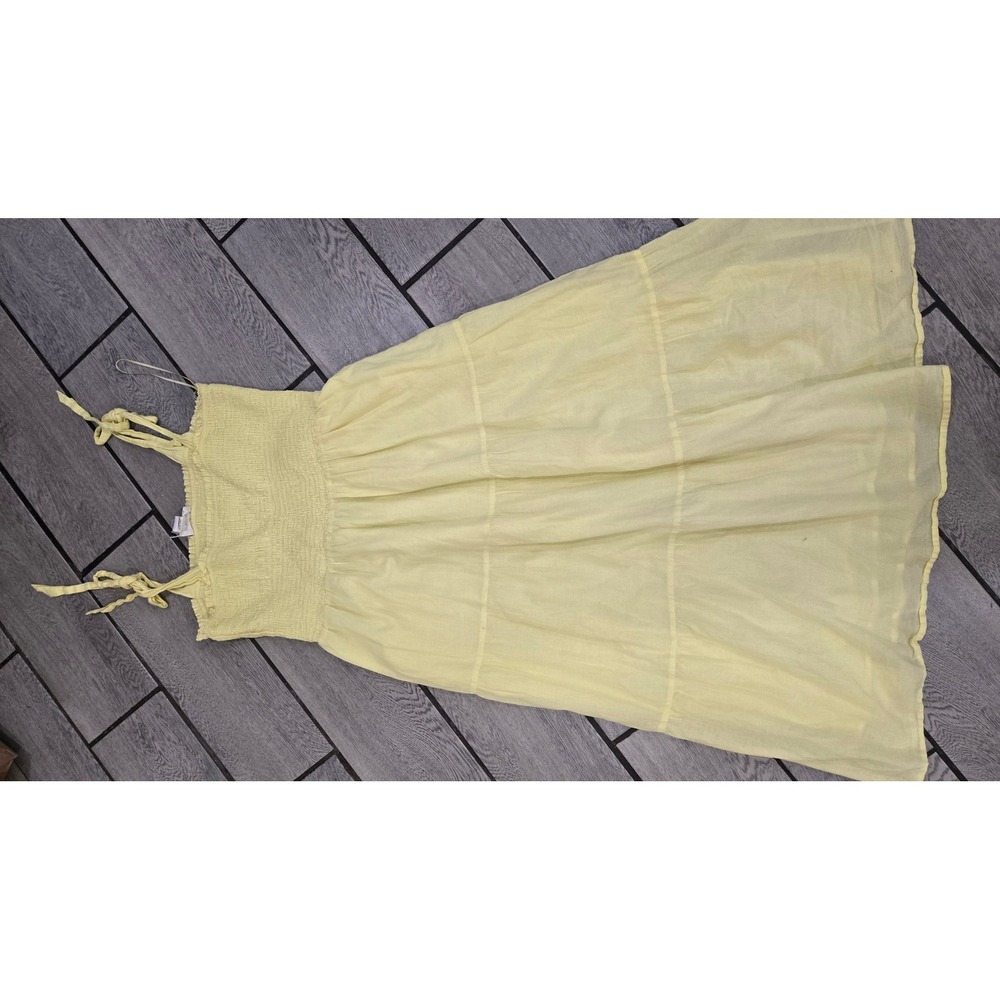 Republic Yellow Cotton Smocked Tiered Midi Dress Tie Straps L - Picture 2 of 6